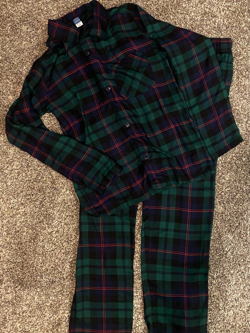 Old Navy Green and Navy Plaid Kids Pajama Set